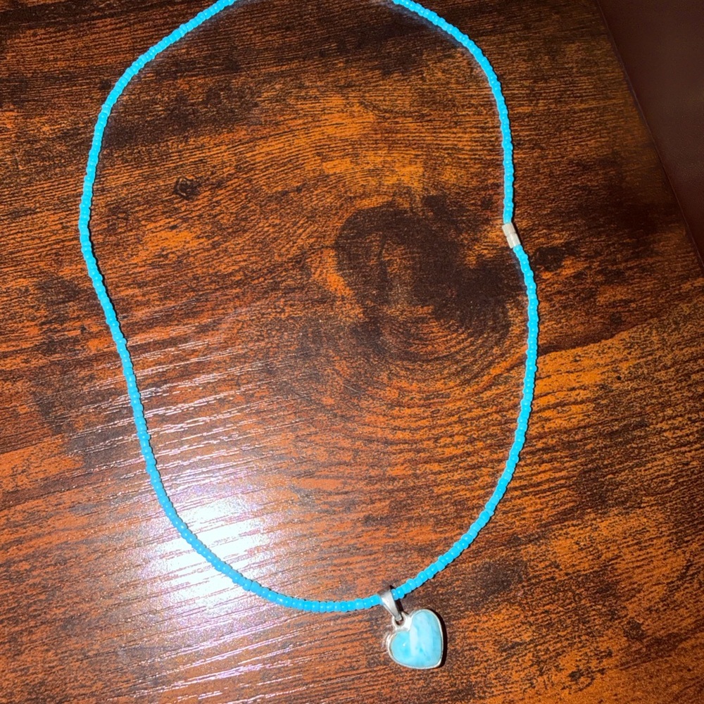 Turquoise Beaded Necklace with Heart Pendant